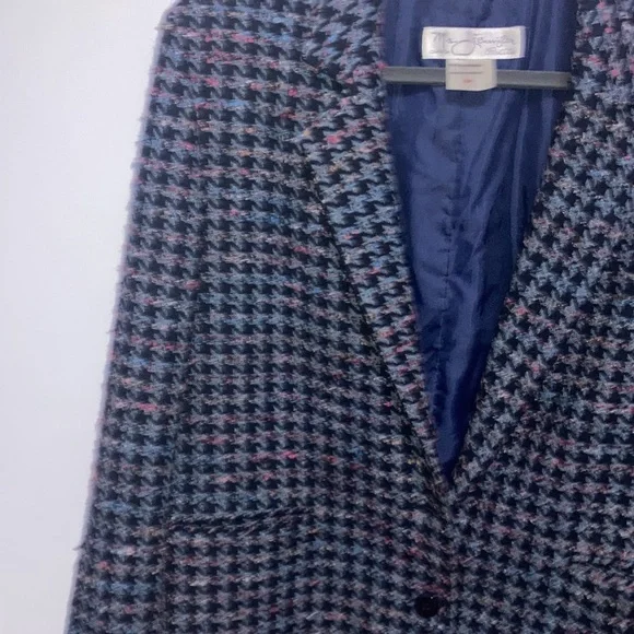 Vintage Wool Houndstooth Plaid Single Breasted Blazer Size 10 - Picture 6 of 10